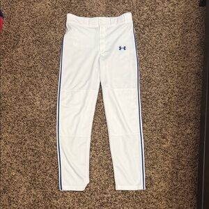 Under Armour White Baseball Pants with Blue Piping